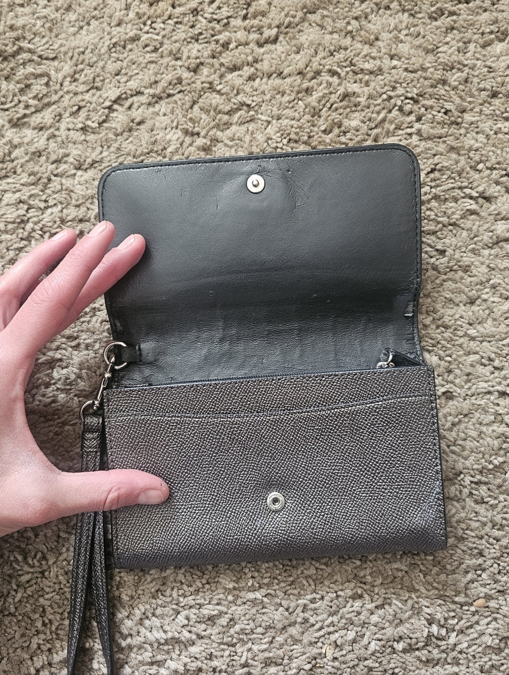 COACH Gunmetal Metallic Silver Wristlet Clutch Wallet - Picture 3 of 7